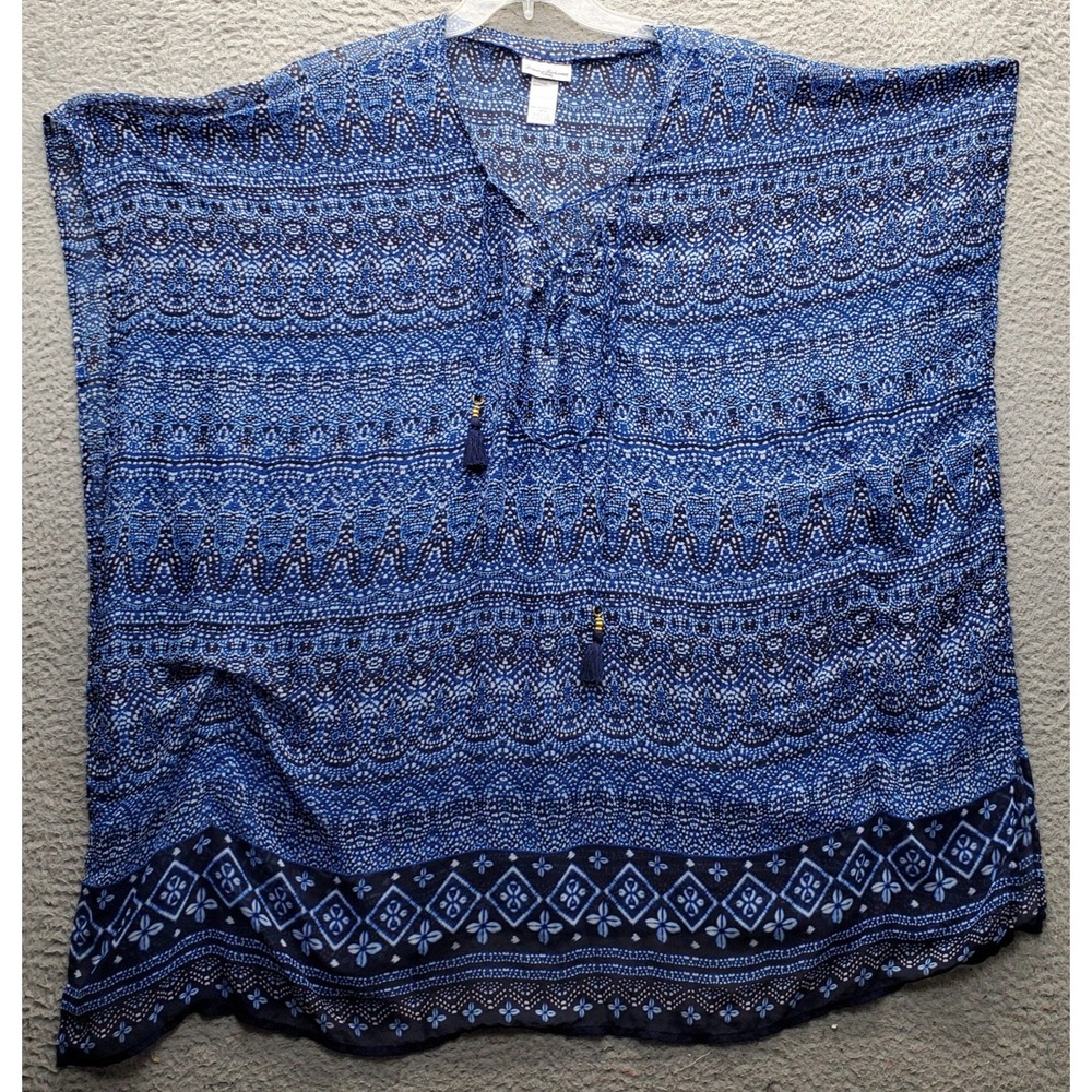 Tommy Bahama Beach Cover-Up Womens S/M Multi Geometric Print Tassel Tie Neck